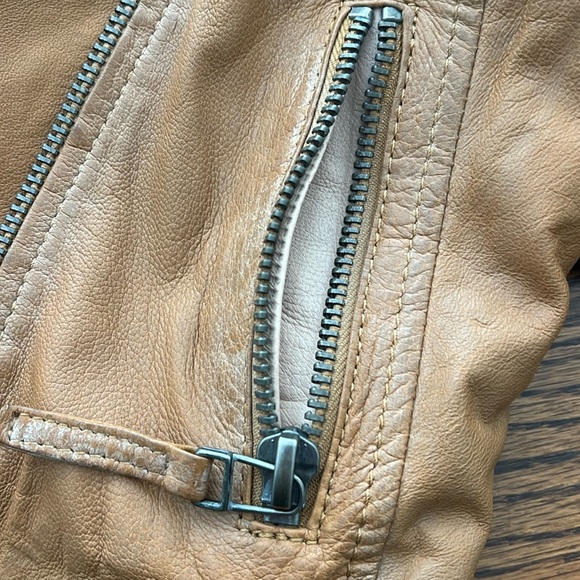 NWOT MARITIUS CHRISTY STAR MOTO LEATHER JACKET IN CARAMEL AND TAN BLUSH - Picture 11 of 15